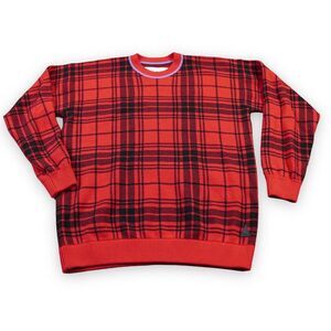 Aztech Mountain Sweater Women's XS Red Black Wool Buffalo Check Oversized *READ*